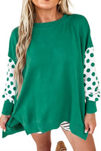 Load image into Gallery viewer, Green Polka Dot Patchwork Sleeve Crew Neck Loose Pullover Sweatshirt