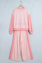 Load image into Gallery viewer, Red Color Block Plaid Patchwork Long Sleeve Pullover Wide Leg Pant Set