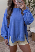 Load image into Gallery viewer, Sky Blue Mineral Wash Split Hem Loose Tunic Sweatshirt