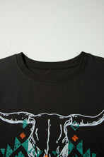 Load image into Gallery viewer, Carbon Grey Plus Size Western Aztec Bull Skull Printed T Shirt