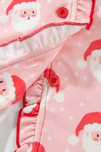 Load image into Gallery viewer, Pink Christmas Santa Print Frilled Button Front Long Sleeve Top Lounge Pant Set