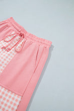 Load image into Gallery viewer, Red Color Block Plaid Patchwork Long Sleeve Pullover Wide Leg Pant Set
