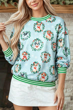 Load image into Gallery viewer, Sky Blue Abstract Dog Print Ribbed Cuff Round Neck Long Sleeve Sweatshirt