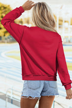Load image into Gallery viewer, Fiery Red Frayed Applique Christmas Tree Mock Neck Pullover Sweatshirt