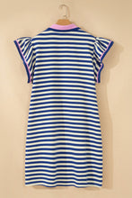 Load image into Gallery viewer, Dark Blue Striped Shift Dress Colorblock V Neck Short Sleeve Casual Summer