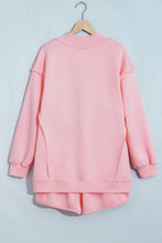 Load image into Gallery viewer, Light Pink High Neck Exposed Seam Drop Shoulder Baggy Pullover Short Set
