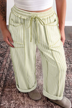 Load image into Gallery viewer, Green Plaid Contrast Trim Drawstring Elastic Waist Shift Pants