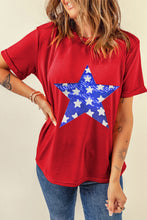 Load image into Gallery viewer, Red Sequin Star Graphic Crewneck T Shirt