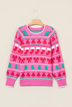 Load image into Gallery viewer, Pink Christmas Holiday Graphic Round Neck Knit Sweater