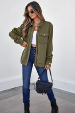 Load image into Gallery viewer, Blackish Green Solid Color Zip Up Button Flap Pocket Shirt Collar Jackets