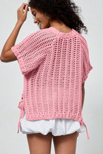 Load image into Gallery viewer, Pink Plus Size Open Knit Bow Tie Short Sleeve Sweater