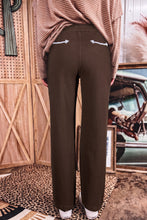 Load image into Gallery viewer, Coffee Western Colorblock Pockets Button Fly Decorative Belt Loops Straight Leg Jeans