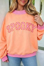 Load image into Gallery viewer, Grapefruit Orange Contrast Polka Dot Slogan Graphic Color Block Mock Neck Plus Sweatshirt