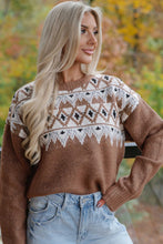 Load image into Gallery viewer, Khaki Geometric Print Drop Shoulder Casual Pullover Sweater