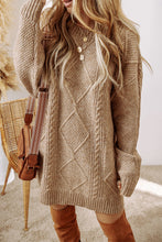 Load image into Gallery viewer, Burgundy Cable Knit Drop Shoulder Loose Fit Sweater Dress