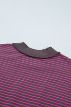 Load image into Gallery viewer, Blue Stripe Ribbed Patchwork Mock Neck Baggy Pullover Matching Shorts Set