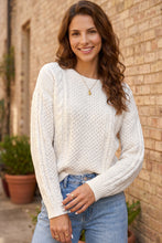 Load image into Gallery viewer, Beige Solid Color Cable Detail Knit Loose Round Neck Sweater