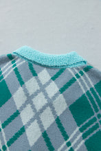 Load image into Gallery viewer, Green Plaid V Neck Long Sleeve Shift Cardigan Sweater