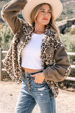 Load image into Gallery viewer, Brown Sherpa Leopard Print Flap Pocket Collared Button Up Jacket