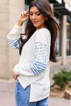 Load image into Gallery viewer, Beige Floral Striped Long Sleeve Contrasted Pullover Top