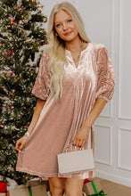 Load image into Gallery viewer, Light French Beige Embroidered Sleeve Velvet Mini Shift Dress