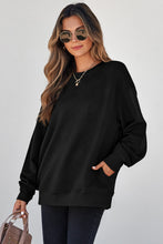Load image into Gallery viewer, Coffee Solid Color Textured Round Neck Drop Shoulder Pullover Sweatshirt