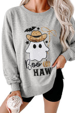 Load image into Gallery viewer, Medium Grey Sequin Western Ghost Print Long Sleeve Round Neck Sweatshirt