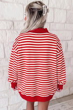 Load image into Gallery viewer, Red Stripe Plus Size MERRY Festive Letter Embroidery Patched Graphic Pullover Sweatshirt