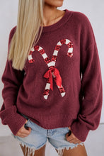 Load image into Gallery viewer, Red Dahlia Sequined Candy Cane Festive Casual Christmas Sweater
