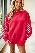 Load image into Gallery viewer, Orange Polka Dot Contrast Round Neck Long Sleeve Baggy Sweatshirt