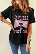 Load image into Gallery viewer, Black COWGIRL DONT CRY Steer Head Print Short Sleeve Top