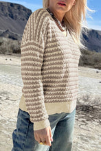 Load image into Gallery viewer, Khaki Stripe Plus Size V Neck Drop Shoulder Sweater