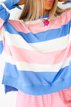 Load image into Gallery viewer, Pink Stripe Side Split Oversized Long Sleeve Top