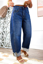 Load image into Gallery viewer, Sail Blue Raw Hem Turnup Loose Ankle-length Jeans