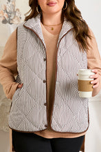 Load image into Gallery viewer, Brown Stripe Quilted Wavy Hem Snap Button Plus Size Vest