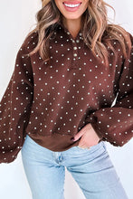 Load image into Gallery viewer, Pink Polka Dot Print Metal Button Collar Casual Pullover Sweatshirt