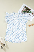 Load image into Gallery viewer, Sky Blue Ruffled Short Sleeve Plus Size Bow Top