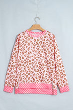 Load image into Gallery viewer, Brown Leopard Polka Dot Colorblock Trim Long Sleeve Top