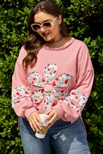 Load image into Gallery viewer, Peach Blossom Plus Size Floral Applique Drop Shoulder Sweatshirt