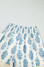 Load image into Gallery viewer, Sky Blue Floral Print Lace Patchwork Detail Wide Leg Pants