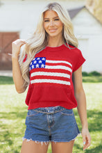 Load image into Gallery viewer, Sky Blue Flag Graphic Short Sleeve Sweater Top