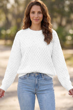 Load image into Gallery viewer, White Solid Textured Knit Pearl Embellished Pullover Sweater