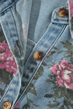 Load image into Gallery viewer, Sky Blue Floral Print Raw Seam Ruffle Hem Denim Jacket