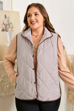 Load image into Gallery viewer, Brown Stripe Quilted Wavy Hem Snap Button Plus Size Vest