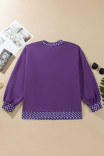 Load image into Gallery viewer, Tillandsia Purple Polka Dot Patchwork Round Neck Plus Size Sweatshirt
