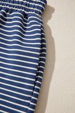 Load image into Gallery viewer, Blue Stripe Ribbed Patchwork Mock Neck Baggy Pullover Matching Shorts Set