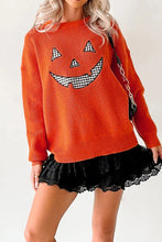 Load image into Gallery viewer, Orange Drop Shoulder Long Sleeve Round Neck Halloween Sweater