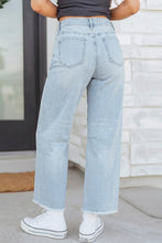 Load image into Gallery viewer, Sail Blue Frayed Cropped Barrel Jeans