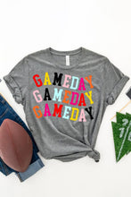 Load image into Gallery viewer, Gray Colorful GAME DAY Graphic Crew T Shirt