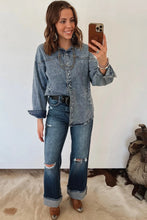 Load image into Gallery viewer, Dusk Blue Western Long Sleeve Shirt Collar Tunic Denim Jacket